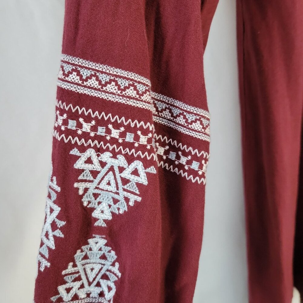 Blue Rain Top Peasant BOHO Tied Med. tassel Embroidered tunic cottage retro Rayo - Picture 6 of 13